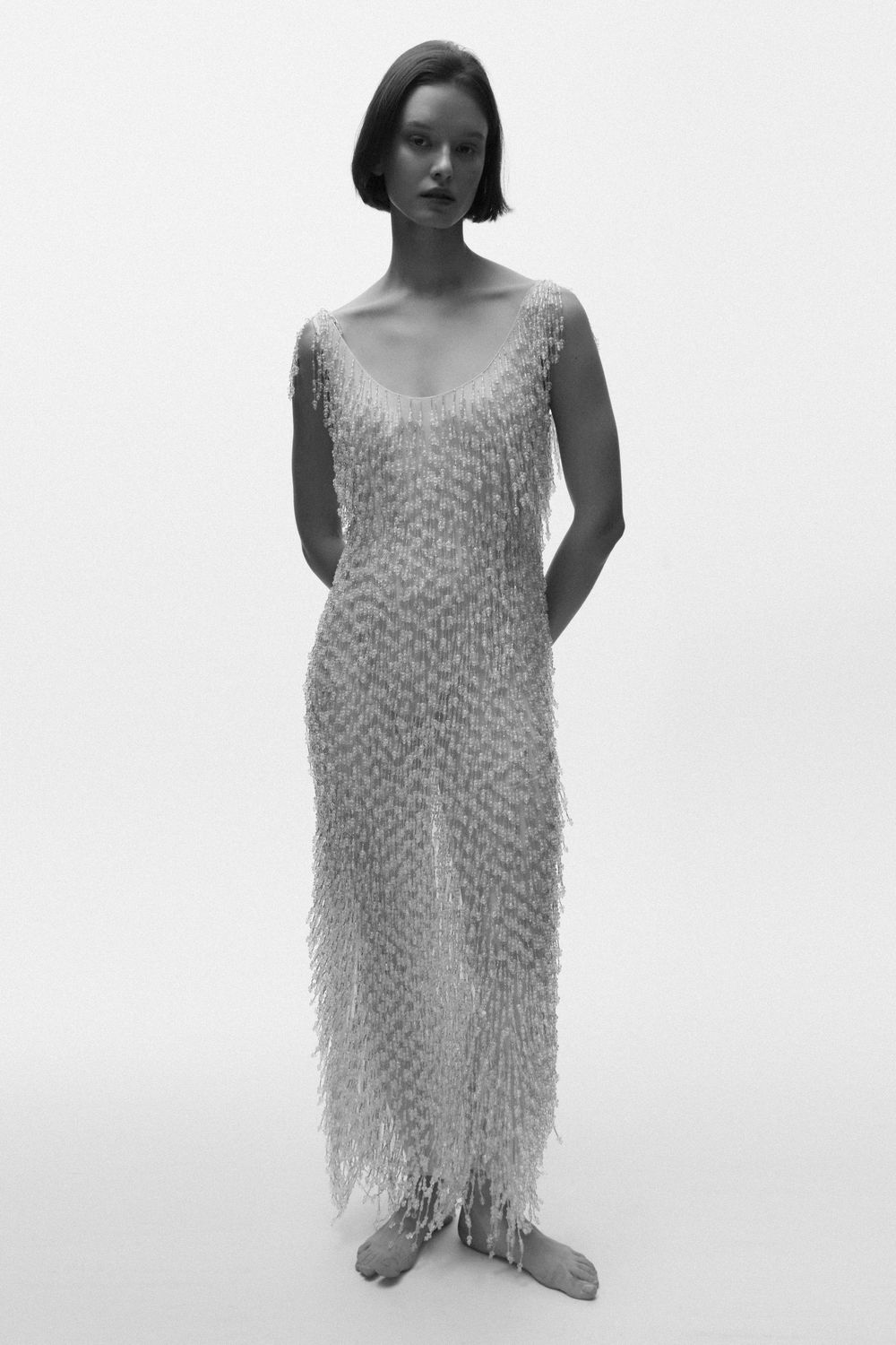 WOMANZE archive, Object 009: The Met dress, faceted beaded fringe on chiffon