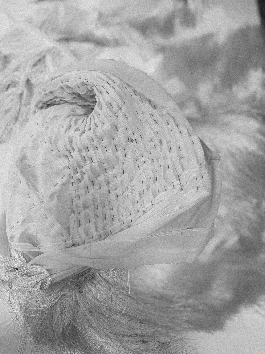 Hand-basted pleating, in progress